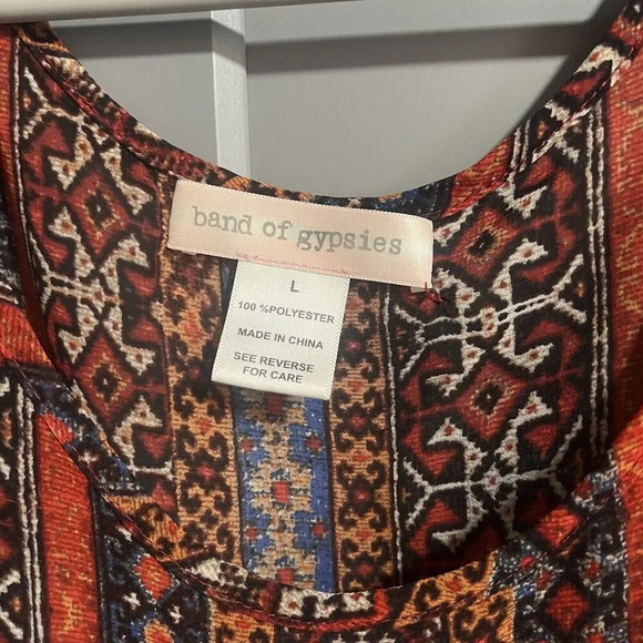 Band of Gypsies Womens Semi Sheer Geometric Print Dress Orange Boho Size Large - Picture 4 of 6